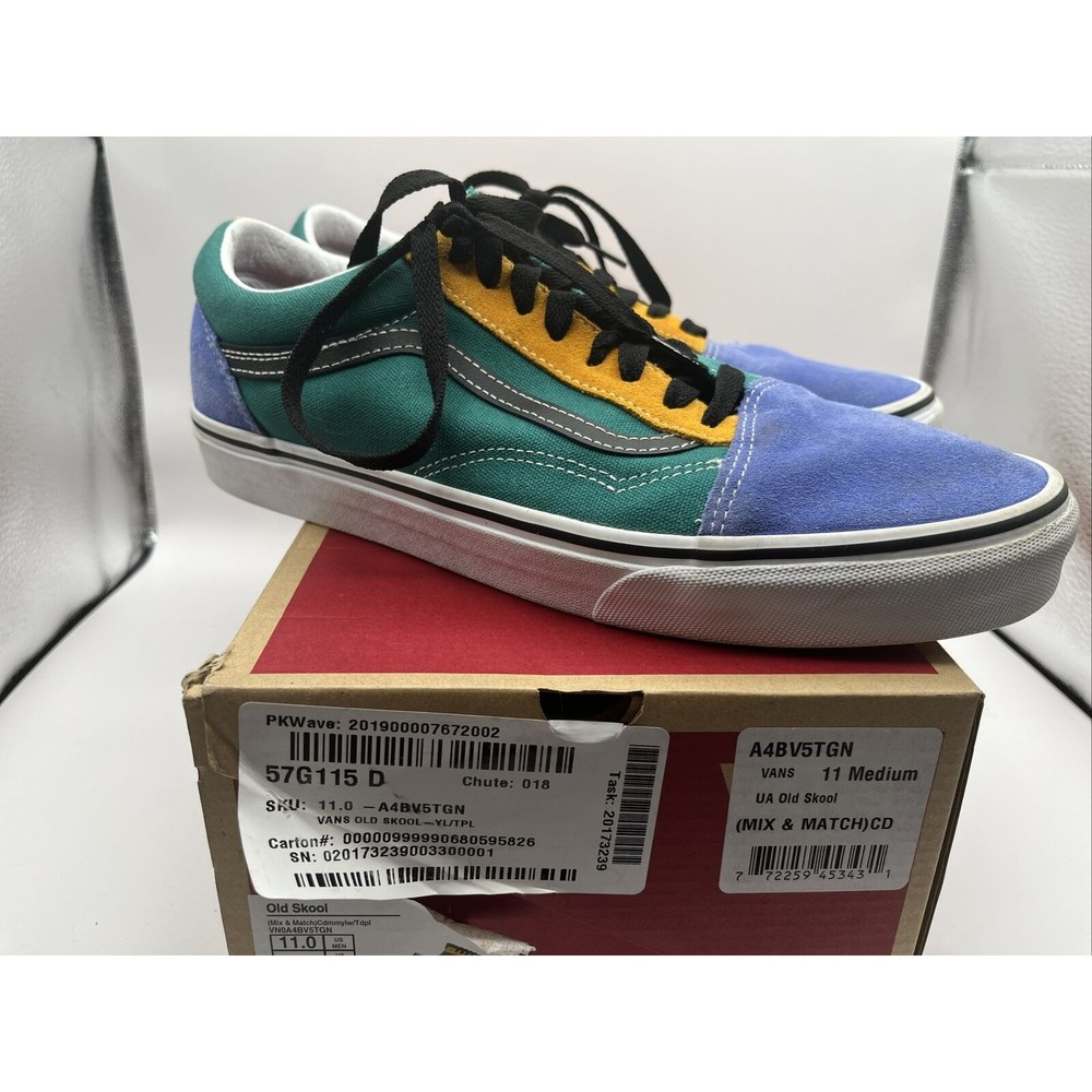 Vans Old Skool Mix and Match Lace Up Green Blue Yellow Men Size 11 W/ Box
